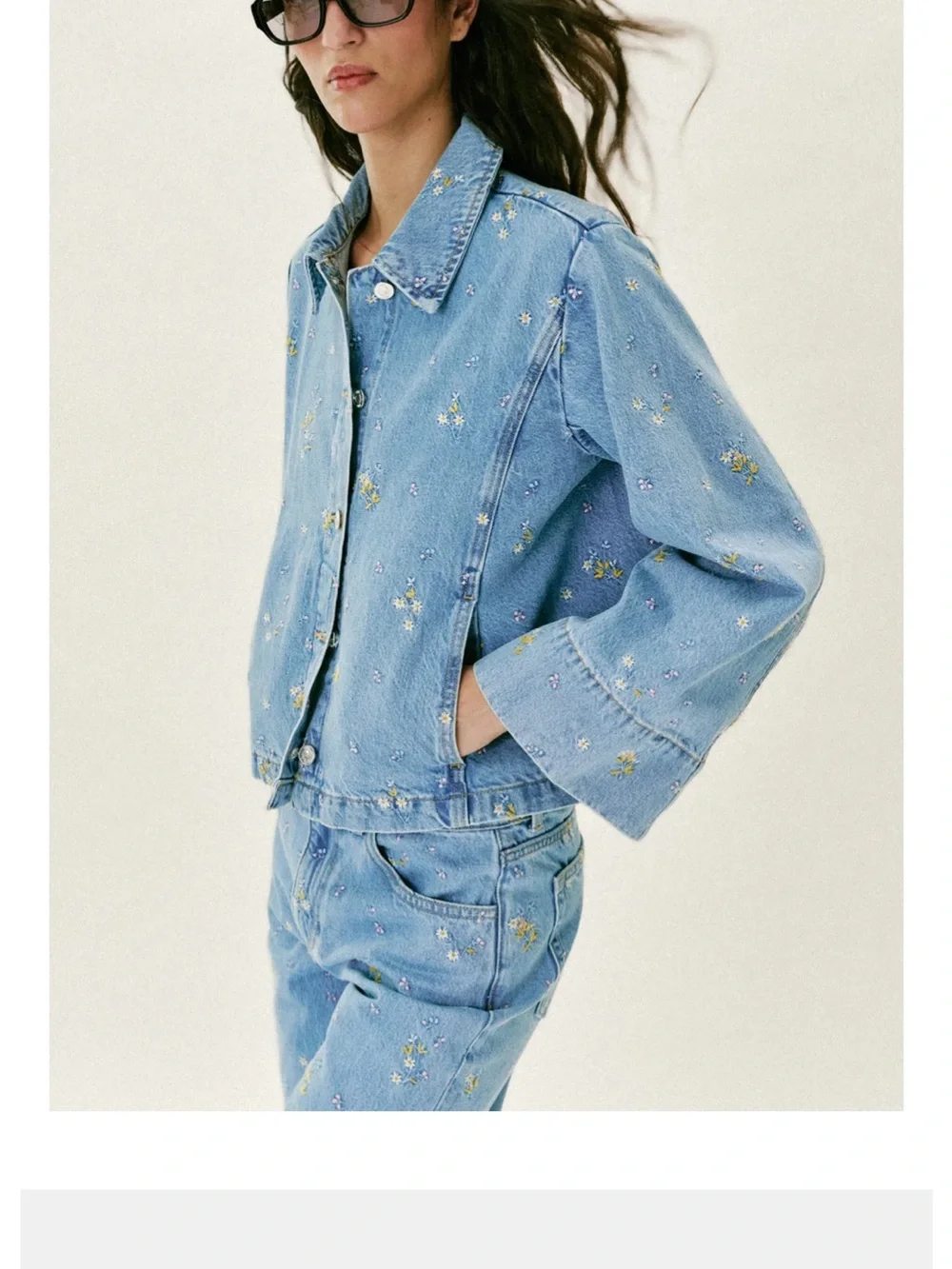 Zara embroidered floral denim jacket